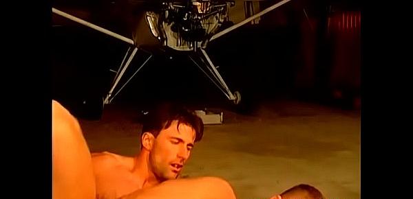  Airplane hanger horny gay hunks wild foursome orgy